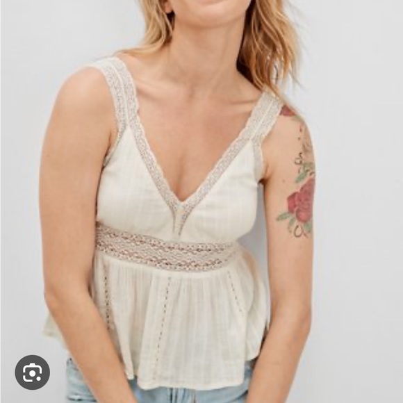 American Eagle Outfitters Tops - American Eagle AE Lace Trim Babydoll Tank Top in Cream/White